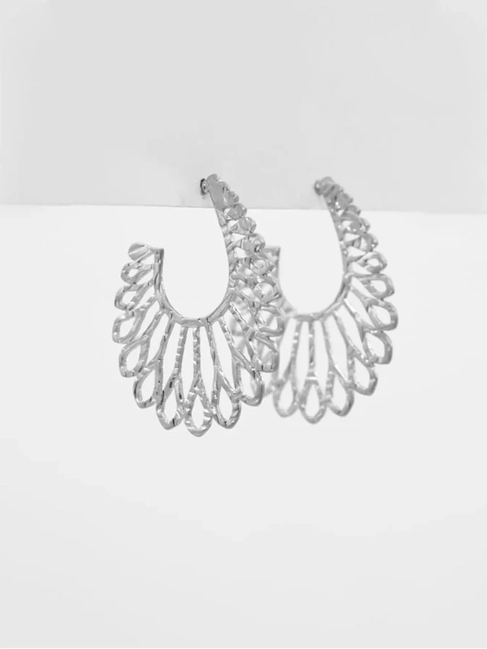 Simply Noelle Silver Scalloped Openwork Hoop Earrings - Picture 2 of 4